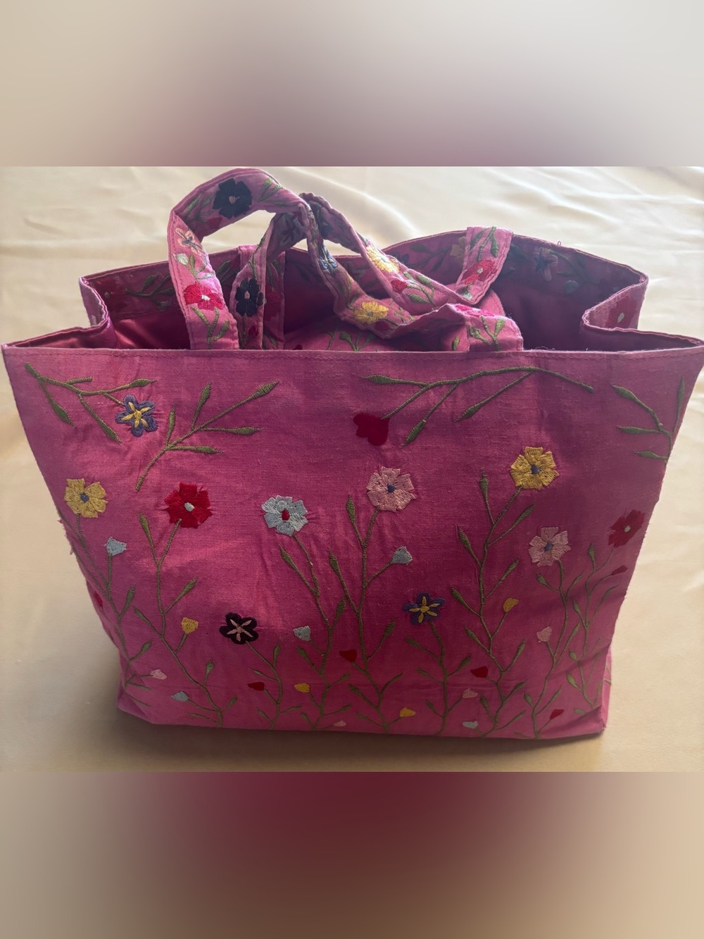 Pierre Urbach Floral Tapestry Embroidered Purse Bag Tote Handbag Women Pink Silk
